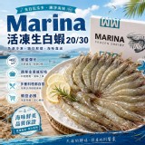 Marina 活凍生白蝦 20/30重量850g（包冰率30%）/盒 特價：$220
