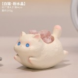 白貓【玫瑰石英】/ 療癒招財水晶貓咪擴香擺飾(單個)