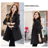 韓版短款顯瘦絲巾風衣外套(M～4XL)黑色