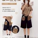 療癒系貓袋五分褲