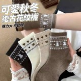 可愛秋冬復古花紋襪-4雙