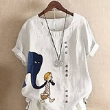 象女孩棉麻短袖上衣白色