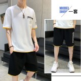 新款韓版修身潮牌短袖套裝-白色