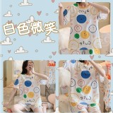 寬鬆甜美家居服- 白色微笑