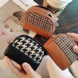 復古千鳥格雙拉鍊零錢包