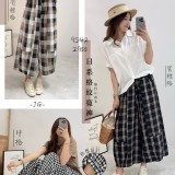 悠閒日系格紋寬褲