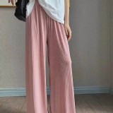 夏季涼爽冰絲直筒休閒褲 粉