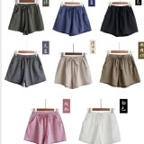 松綠-無印風百搭棉麻短褲