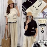 口袋貓拼條棉麻衫』