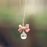 超甜美粉色蝴蝶結圓球水滴項鏈 特價：$49