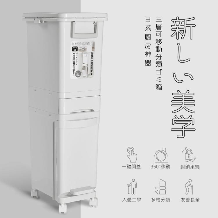 免運!日本主婦廚房神器免彎腰分類垃圾桶32L 2.5(kg)