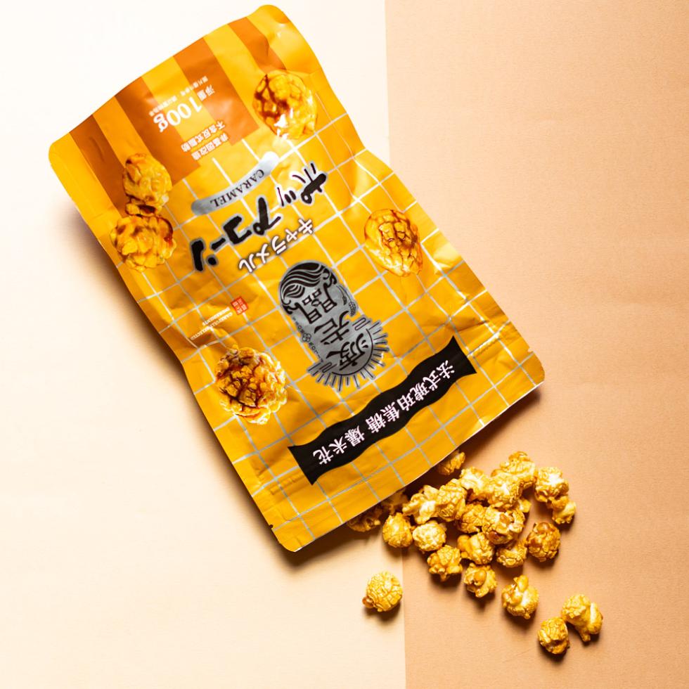 法式琥珀焦糖 爆米花，キャラメル，非基因改造，不含反式脂肪，淨加100g。