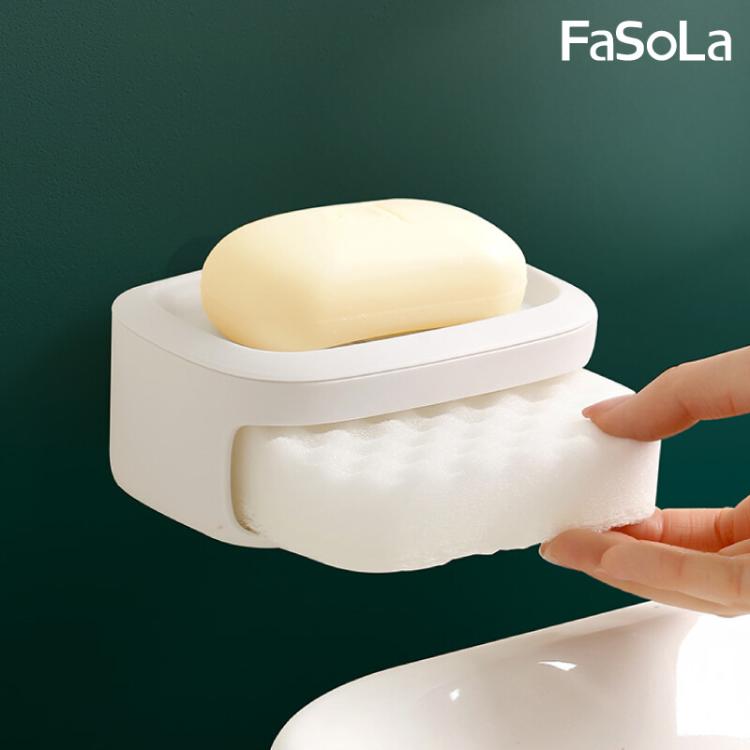 免運!FaSoLa 多用途創意瀝水肥皂盒 附高密度清潔海綿 13.5x9.5x5.5cm (10入,每入68.6元)