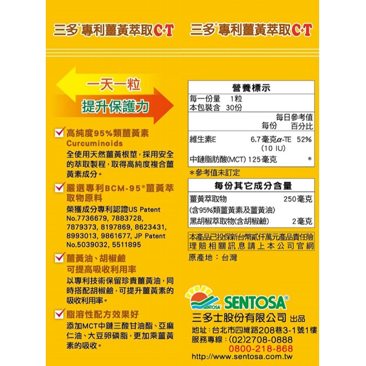 【三多生技】專利薑黃萃取C+T軟膠囊