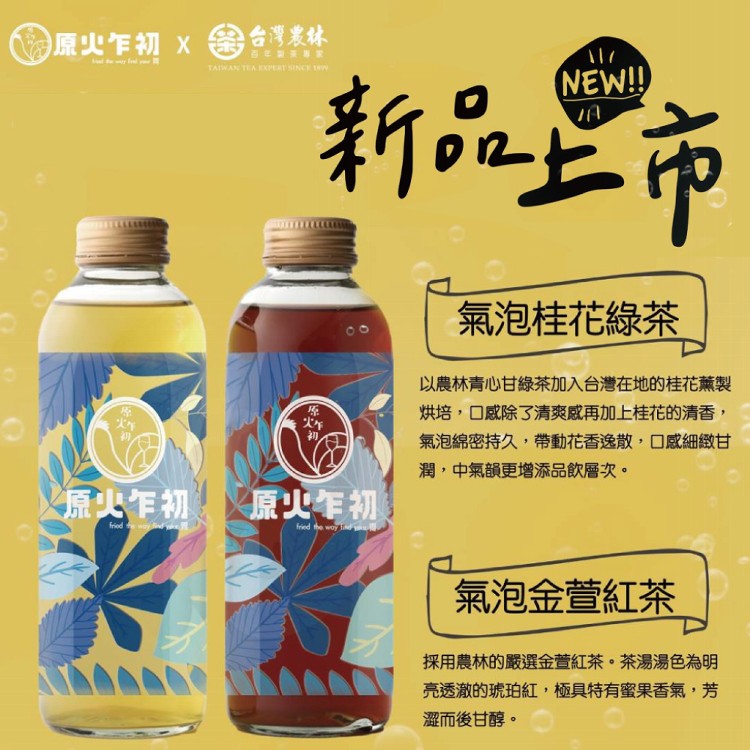 【原火乍初x台灣農林】氣泡桂花綠茶/氣泡金萱紅茶 兩款任選