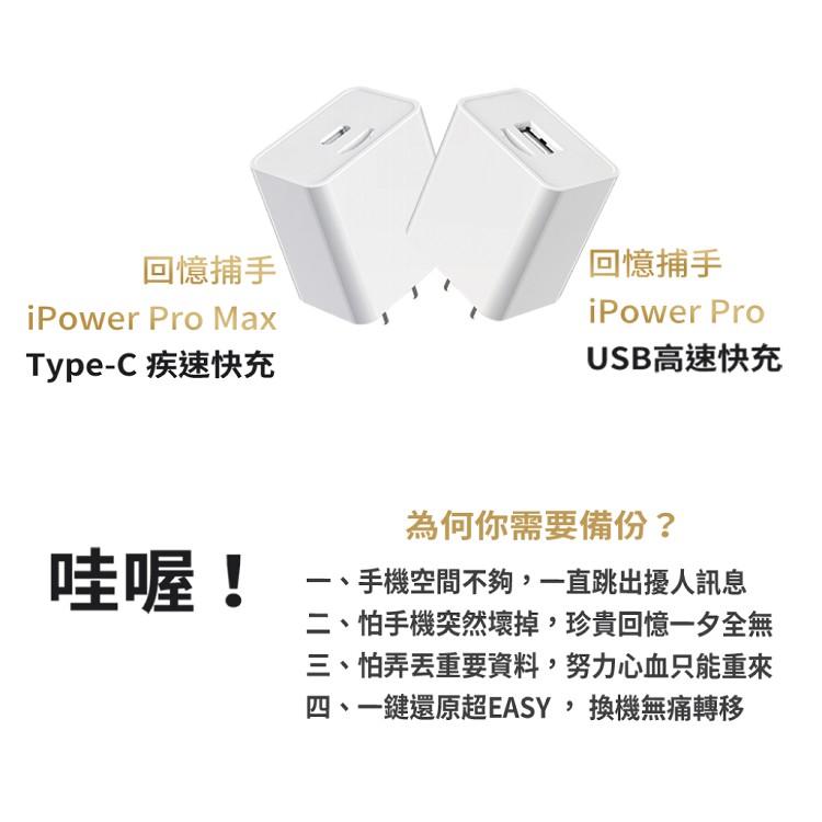 【SPT】蘋果認證多功能備份快充頭【iPower Pro Max+128G+充電線】iPhone/iPad備份 加密 快充 充電器 Type-C