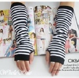 條紋長版無指手套 袖套 【90201】