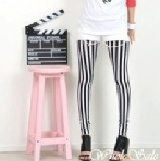 萊卡彈力黑白豎條九分打底褲 【90352】