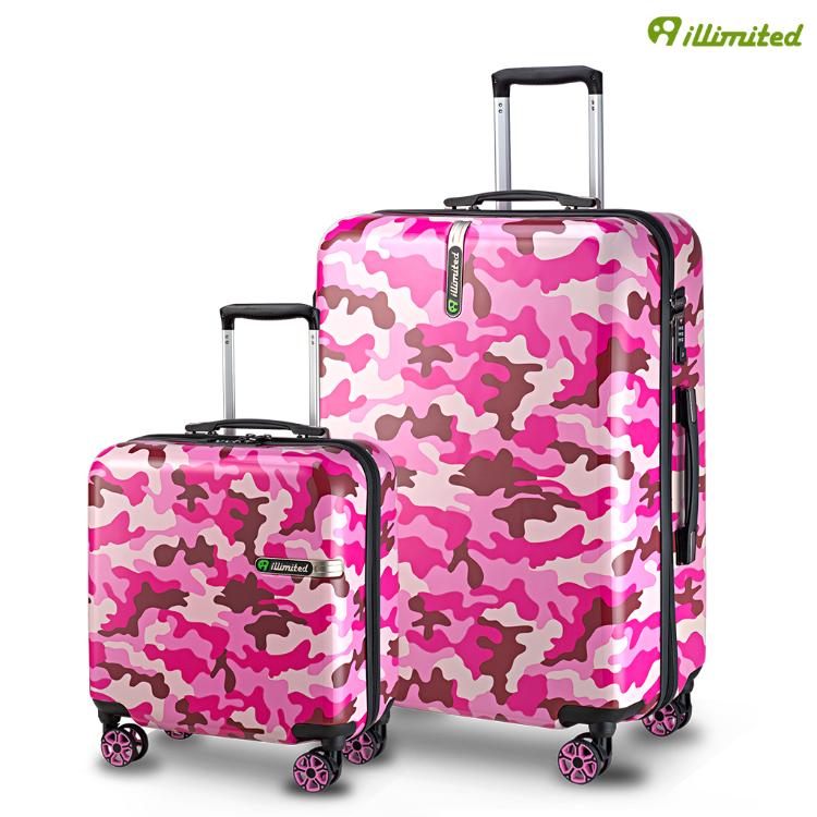 【illimited】一厘米18吋+26吋迷彩飛機輪TSA海關鎖ABS+PC拉鏈行李箱粉紅
