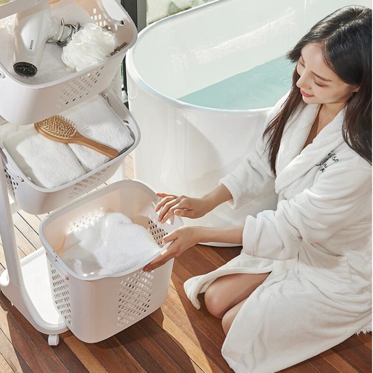 【DaoDi】日式雙層髒衣籃滑輪推車衣籃 /滑輪置物籃/洗衣籃推車/分類洗衣籃