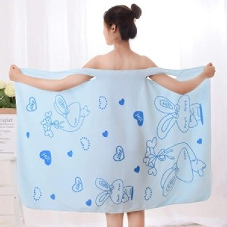 百便可穿式浴巾 淺藍