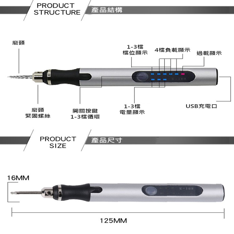 【輝鴻】迷你電鑽USB電動雕刻刀[PZF2121]