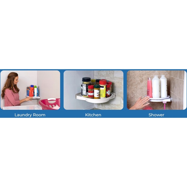 【輝鴻】免釘可旋轉重覆使用牆角置物架[PZF2409]