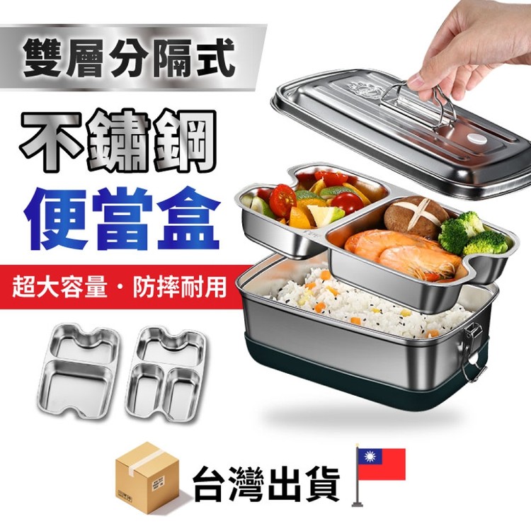 【輝鴻】雙層分隔式不鏽鋼便當盒(兩格款)[PZF4951]