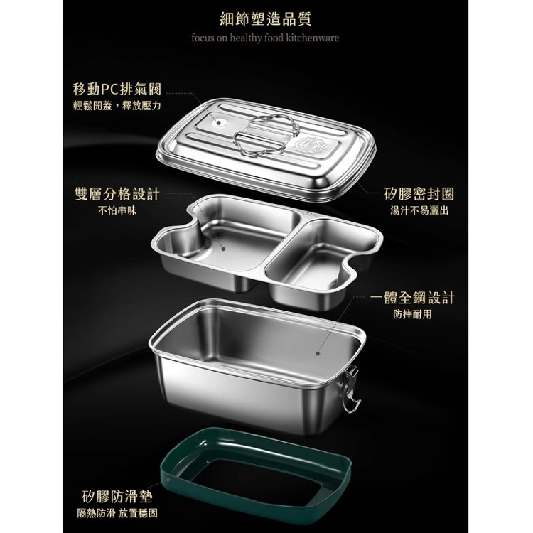 【輝鴻】雙層分隔式不鏽鋼便當盒(兩格款)[PZF4951]