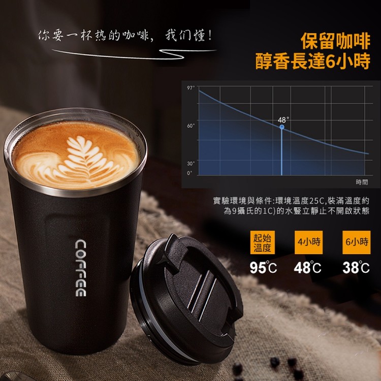 【輝鴻】翻蓋直飲304咖啡保溫杯[PZF1323]