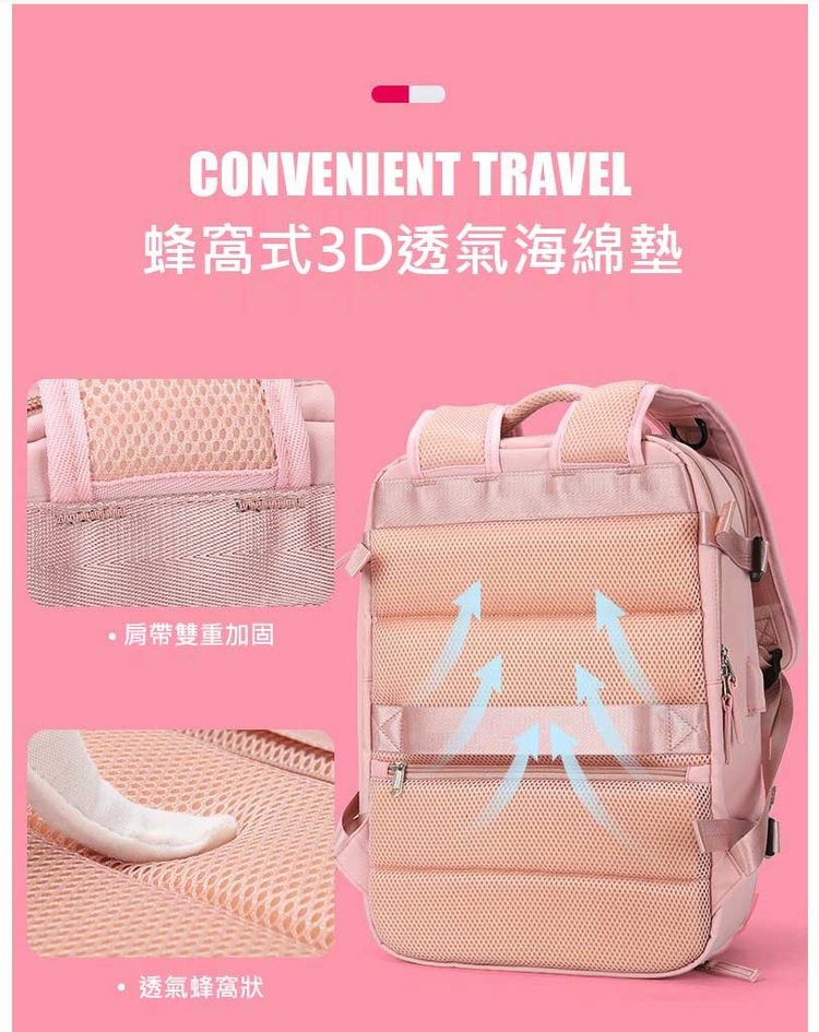 蜂窩式3D透氣海綿墊,肩帶雙重加固,透氣蜂窩狀。