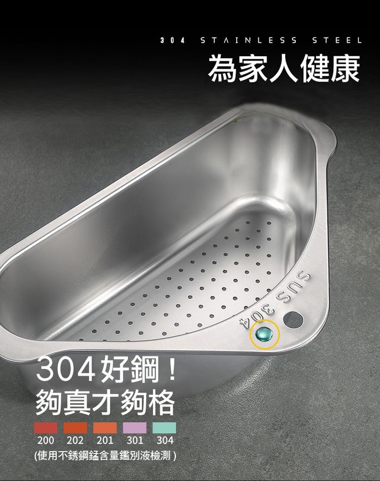 為家人健康，304好鋼!夠真才夠格，(使用不銹鋼錳含量鑑別液檢測)。