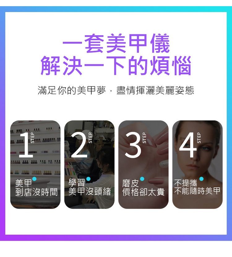 一套美甲儀，解決一下的煩惱，滿足你的美甲夢,盡情揮灑美麗姿態，不提攜，到店沒時間 美甲沒頭緒 價格卻太貴不能隨時美甲。