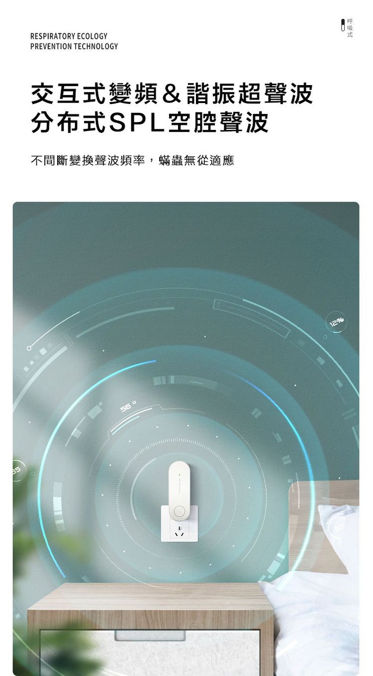 交互式變頻&諧振超聲波，分布式SPL空腔聲波，不間斷變換聲波頻率,蟎蟲無從適應。