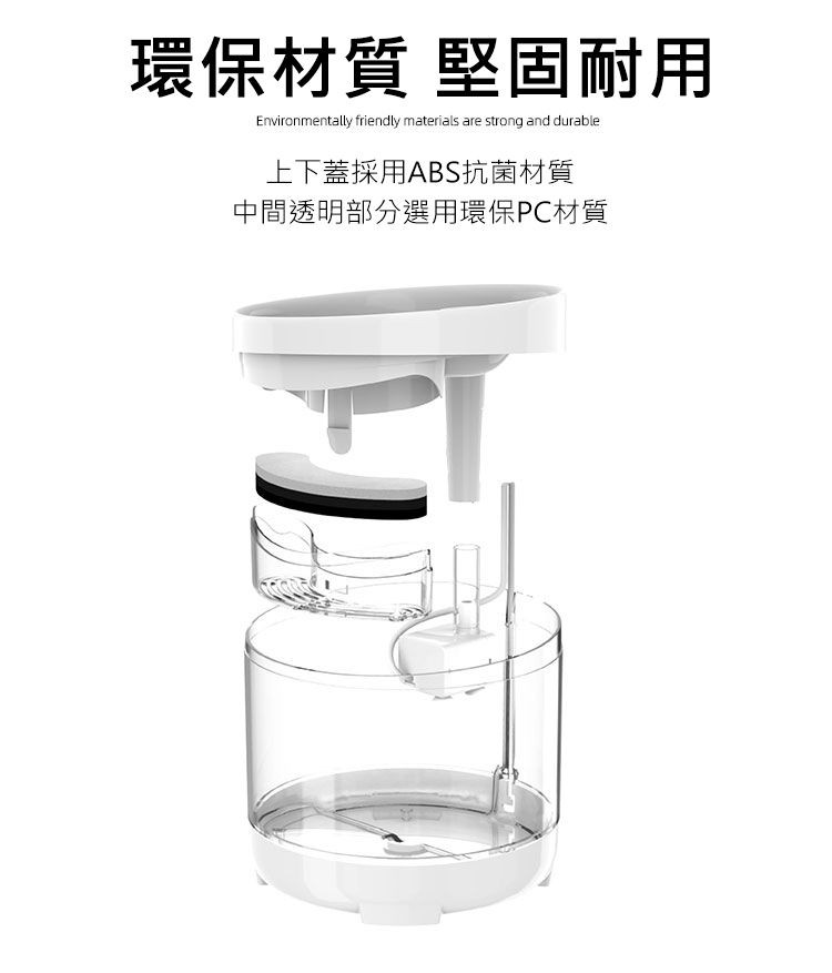 環保材質 堅固耐用，上下蓋採用ABS抗菌材質，中間透明部分選用環保PC材質。