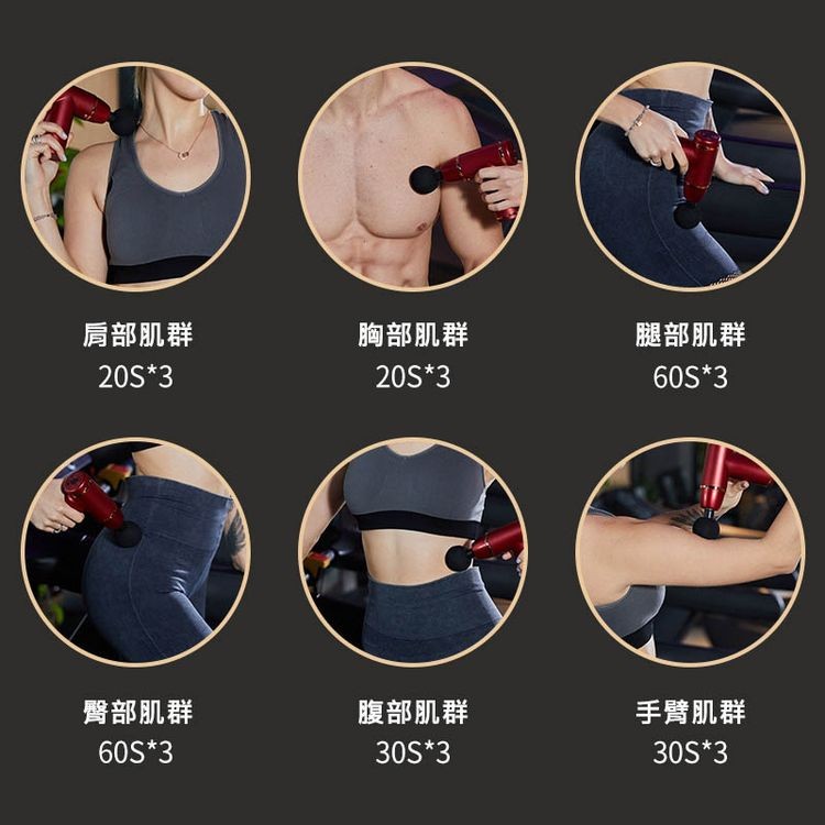 肩部肌群，臀部肌群，胸部肌群，腹部肌群，腿部肌群，手臂肌群。