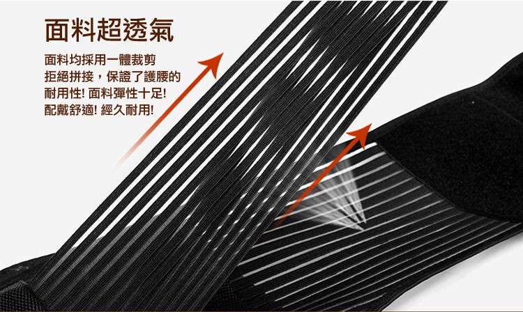 面料超透氣，面料均採用一體裁剪，拒絕拼接,保證了護腰的，耐用性! 面料彈性十足!配戴舒適! 經久耐用!。