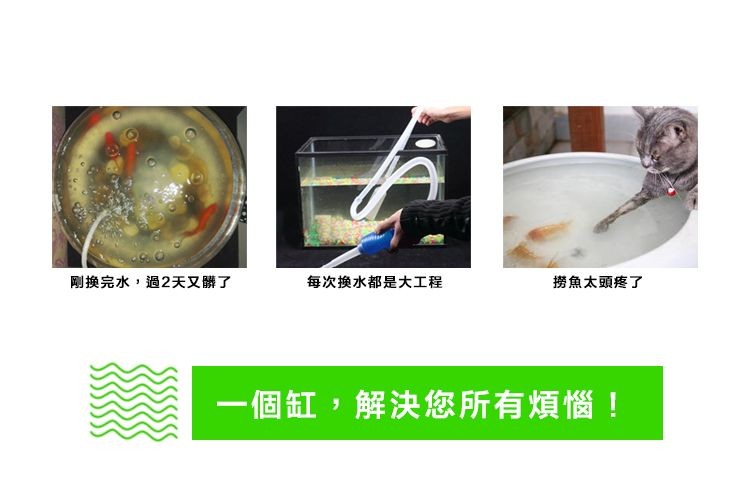剛換完水,過2天又髒了，每次换水都是大工程，撈魚太頭疼了，一個缸,解決您所有煩惱!。