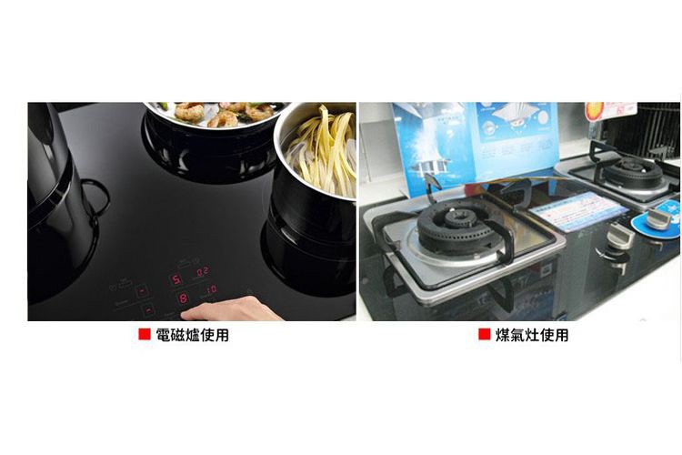 電磁爐使用，I煤氣灶使用。