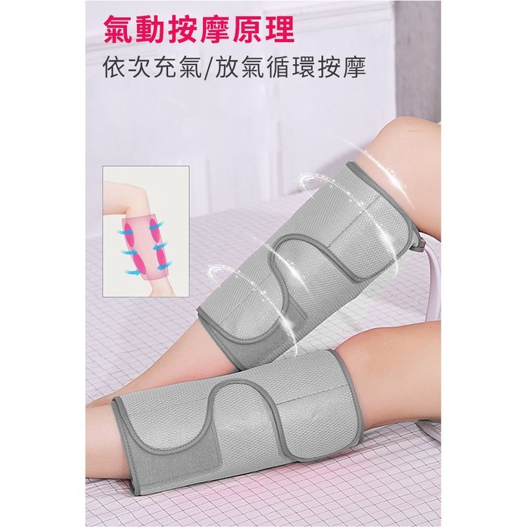 氣動按摩原理，依次充氣/放氣循環按摩。