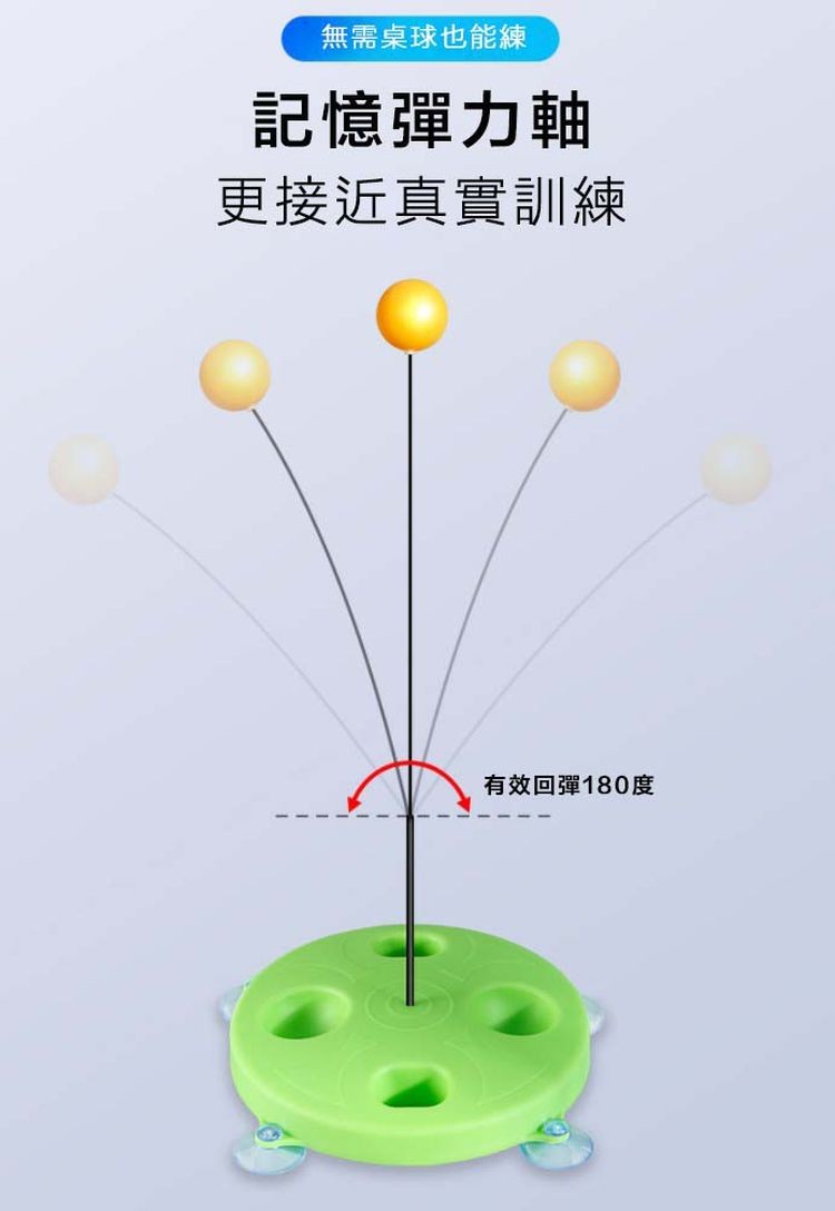 無需桌球也能練，記憶彈力軸，更接近真實訓練，有效回彈180度。