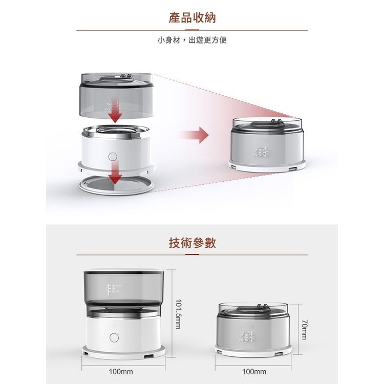 產品收納，小身材,出遊更方便，技術參數。