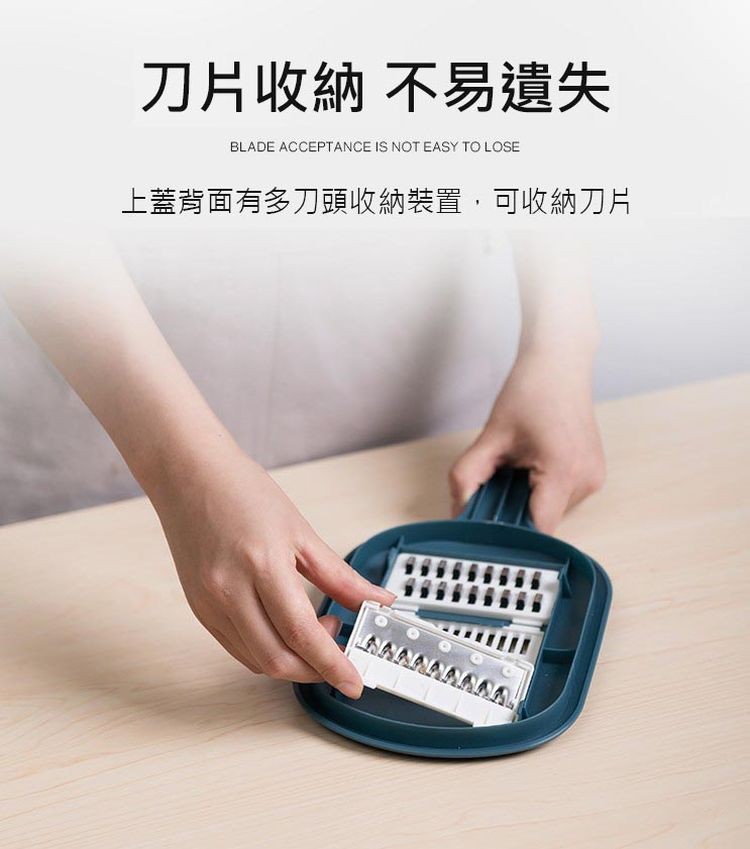 刀片收納 不易遺失，上蓋背面有多刀頭收納裝置,可收納刀片。