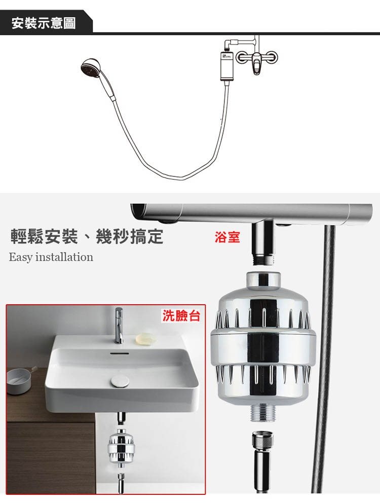 安裝示意圖，輕鬆安裝、幾秒搞定，洗臉台。