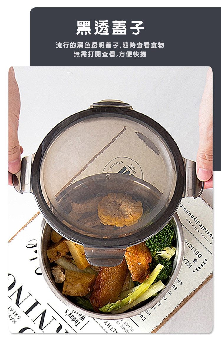 無需打開查看,方便快捷,流行的黑色透明蓋子,隨時查看食物,黑透蓋子。