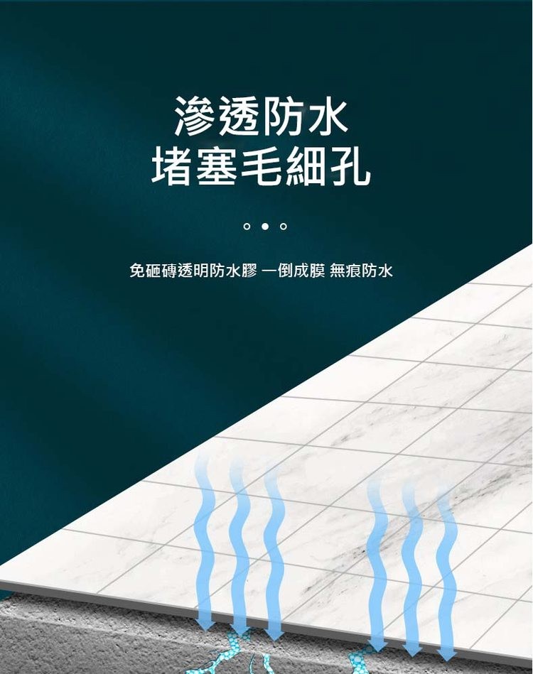 滲透防水,堵塞毛細孔,免砸磚透明防水膠 一倒成膜 無痕防水。