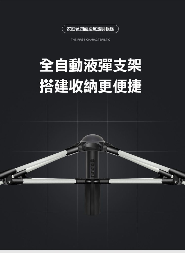 家庭號四面透氣速開帳篷，全自動液彈支架，搭建收納更便捷。