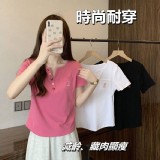 彩色鈕扣口袋棉Tee [顏色:黑/白/粉]