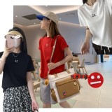 立體刺繡純棉笑臉短袖T