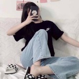 （韓組）男女同款潮牌刺繡新款大碼寬松上衣-粉-白-黑